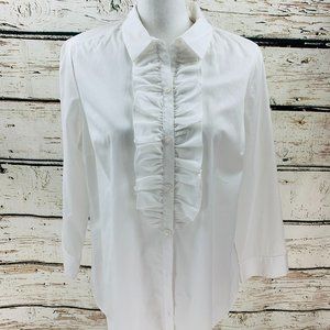 Liz Claiborne Women's Blouse White Ruffle Large